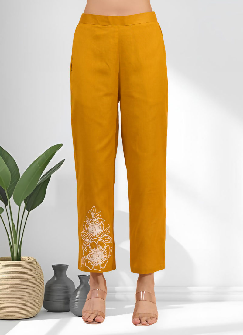 Joban Fashion Mustard Cotton, Linen Embroidered Readymade Cord Set