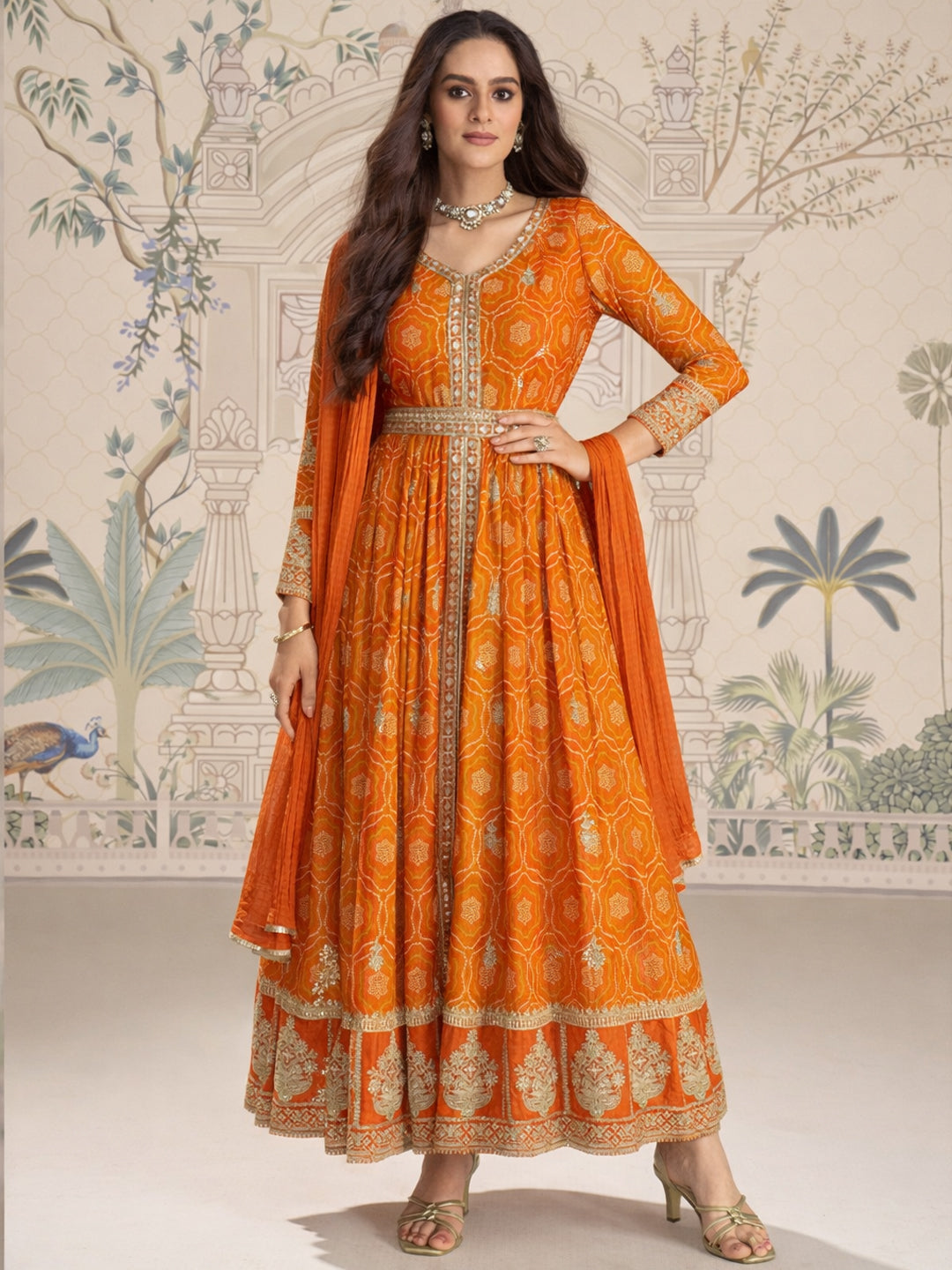 Evanik Designer Chinon Silk Embroidered Work Wedding Anarkali Suit