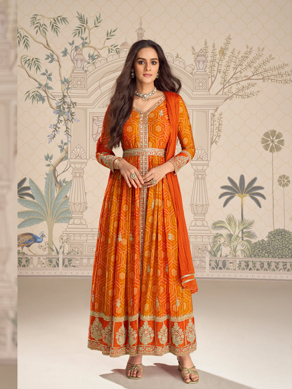 Evanik Designer Chinon Silk Embroidered Work Wedding Anarkali Suit
