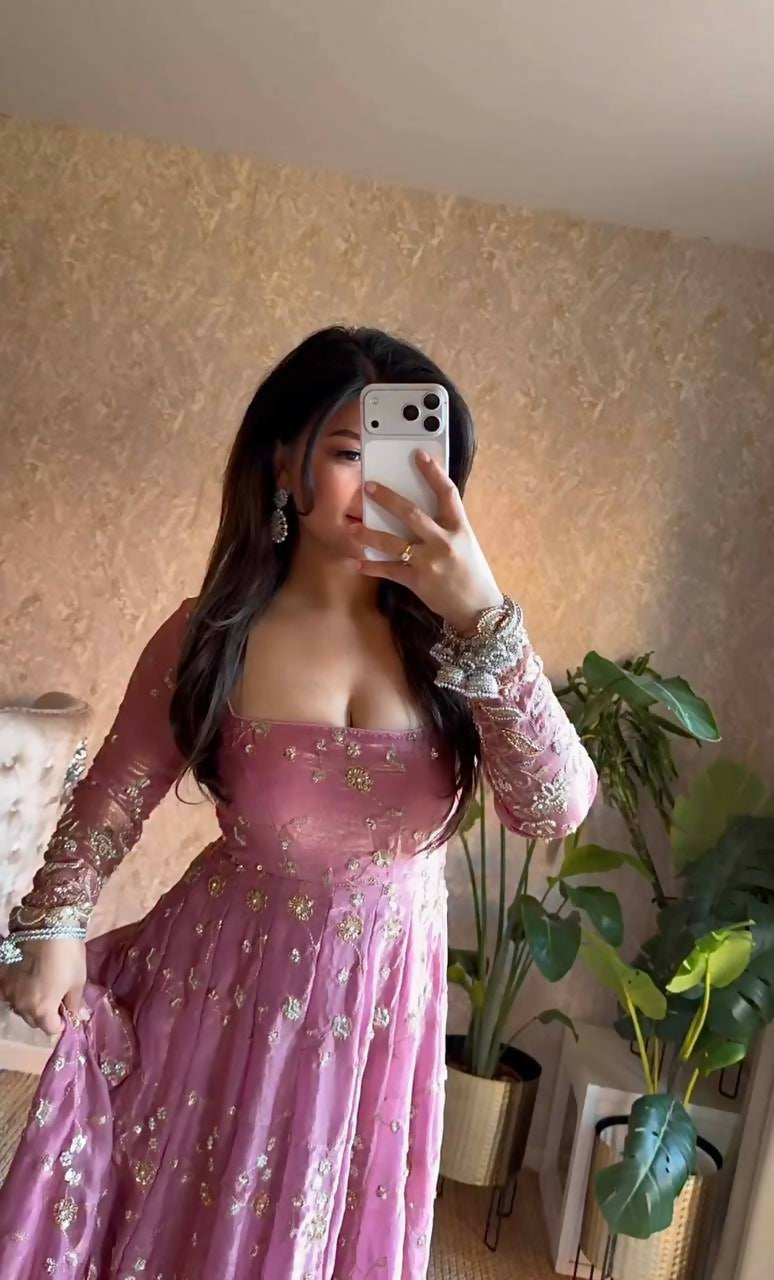 Teeya Creation Pink Color Faux Georgette Long Party Wear Gown