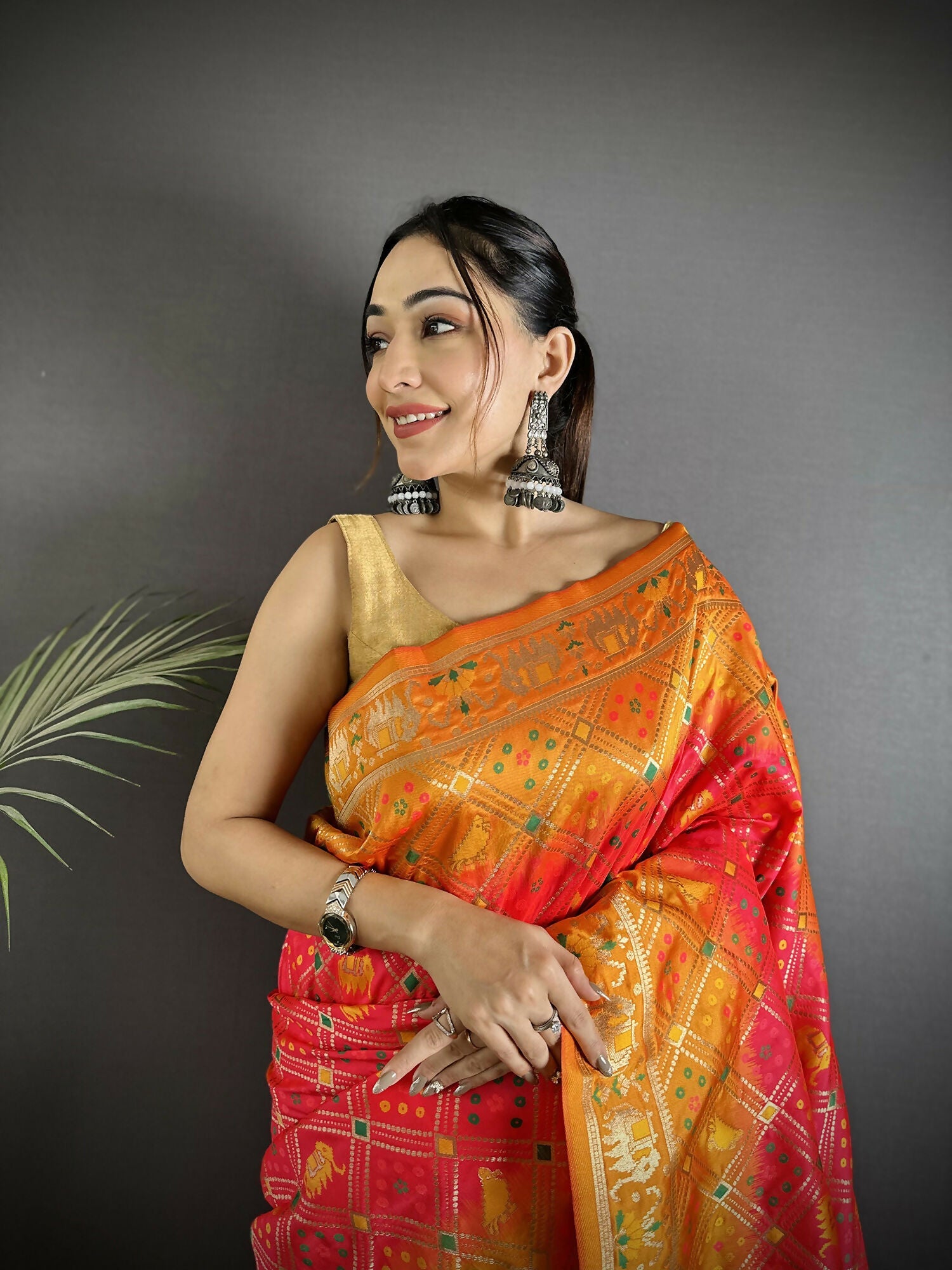 Joban Fashion Pastel Orange Geometric Pattern Soft Silk Patola Saree