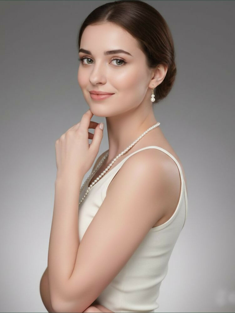 NVR Women Gold Plated White Pearl Necklace With Earrings