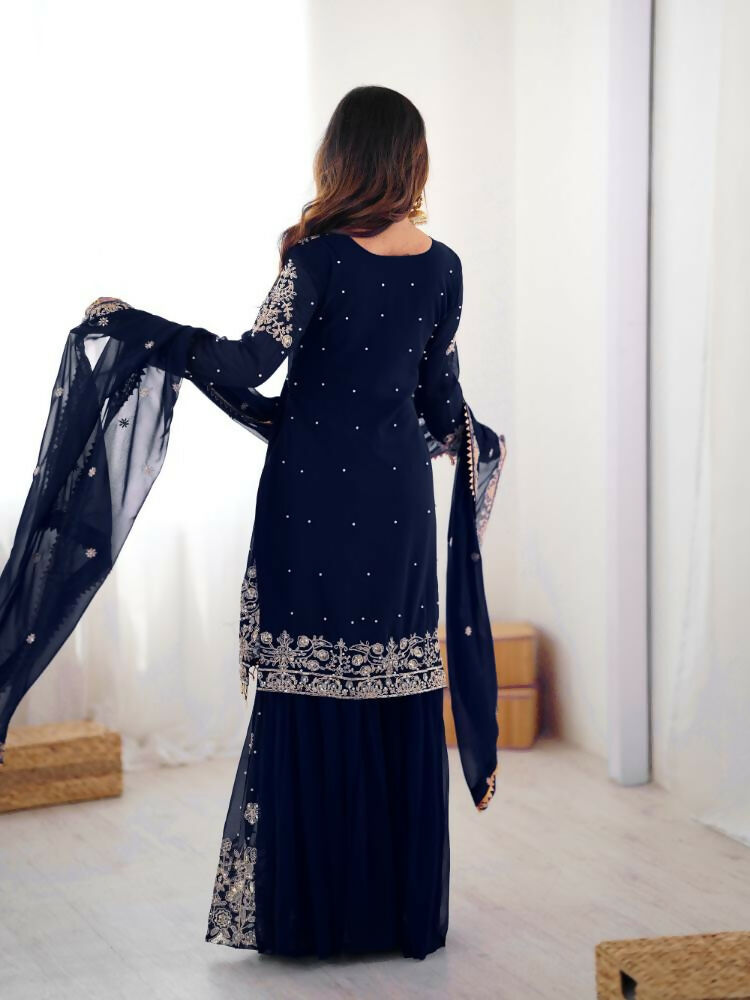Lehenga Mart Designer Sharara Suit With Kurta, Sharara, Dupatta For Women-Teal