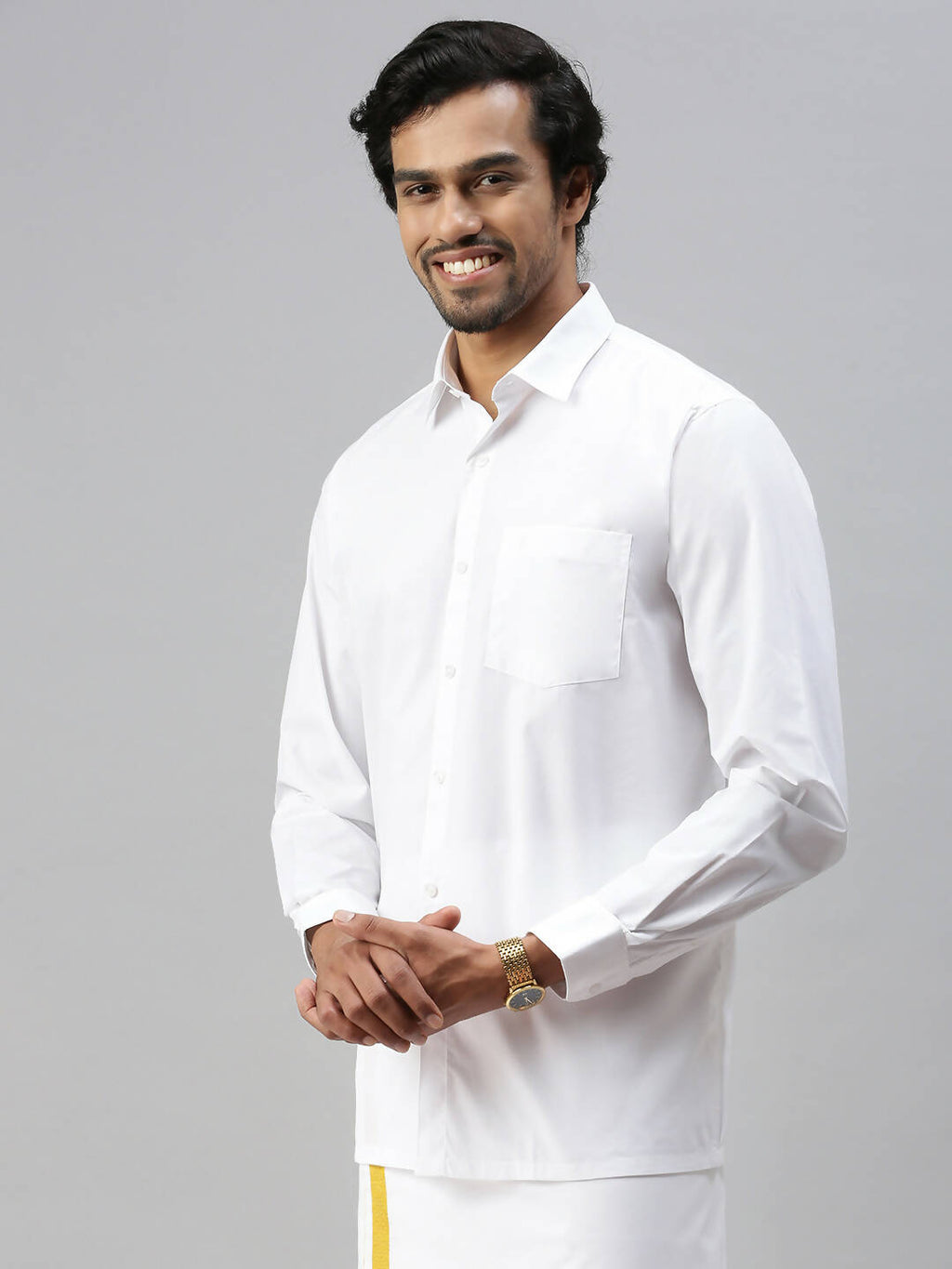 Ramraj Cotton Mens Full Sleeve Formal Poly Cotton White Shirt