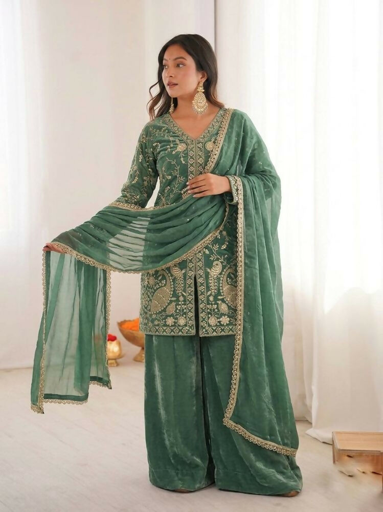 Teeya Creation Light Green Color Fendy Silk Embroidery Work Wedding Wear Salwar Suit