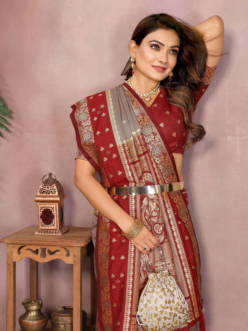 Aastha Fashion Grey Kalamkari Silk Zari Woven Saree