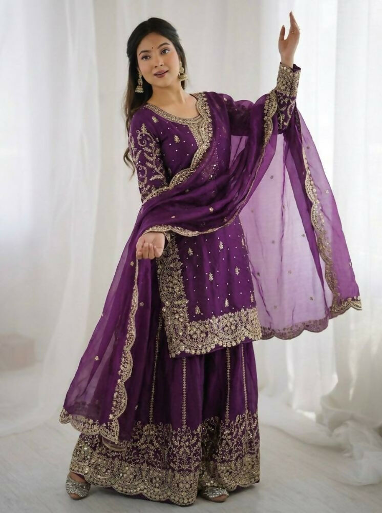 Teeya Creation Wine Color Fendy Silk Embroidery Work Wedding Wear Salwar Suit
