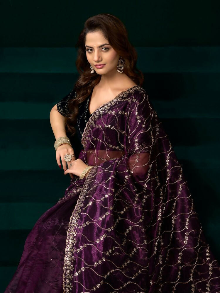 Joban Fashion Wine Net Party Wear Sarees