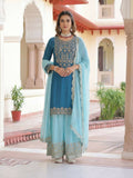 Teeya Creation Sky Chinon Silk Designer Wedding Wear Embroidery Work Palazzo