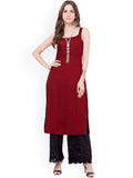 Indya Women Maroon Solid Straight Kurta