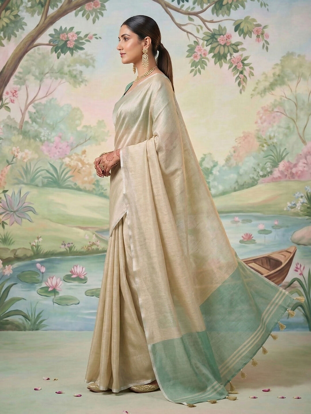 Shree Shyam Fashion Beige Tissue Silk Saree