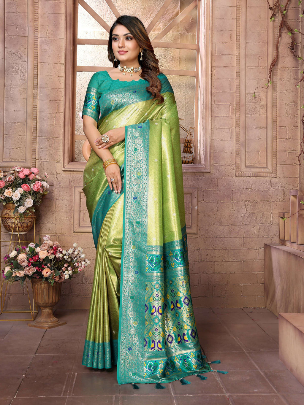 Aastha Fashion Pista Banarasi Tissue Silk Weaving Saree