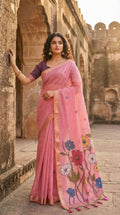 Vastranavya Pink Muga Cotton Meenakari & Azarakh Pallu Saree with Contrast Blouse