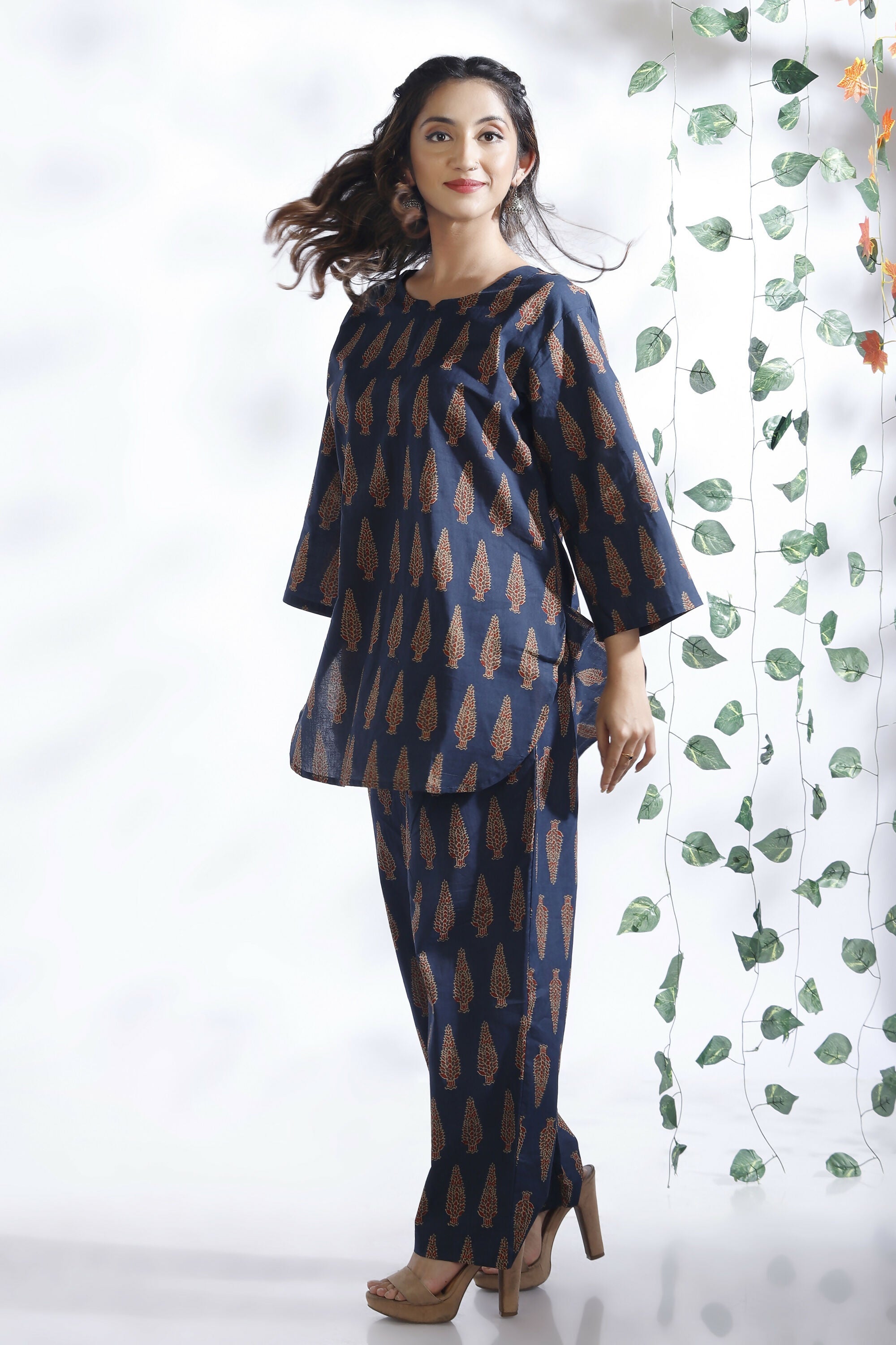 Breathables Blue Butta Cotton Kurta & Pant Co-Ord Set