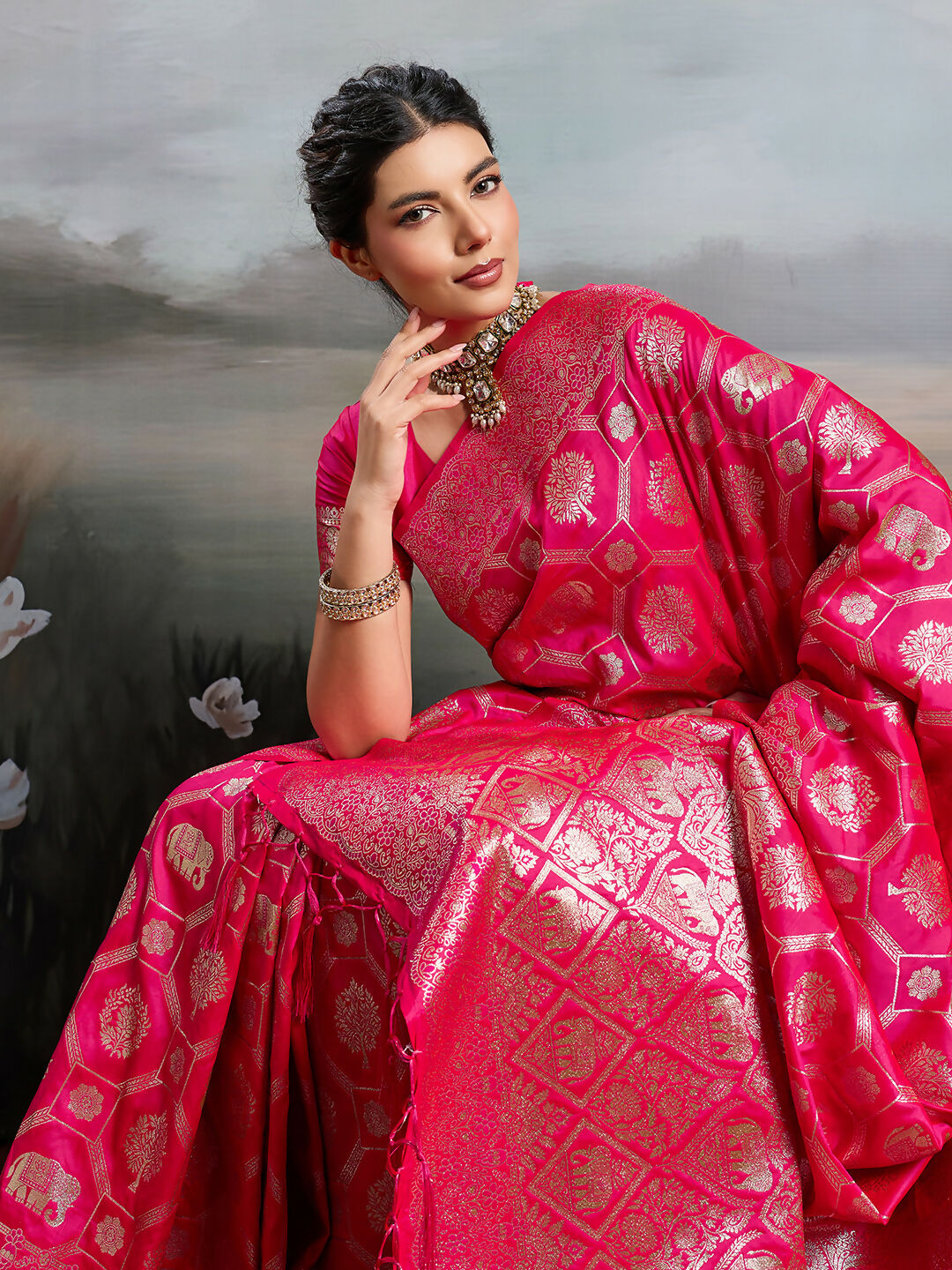 Shree Shyam Fashion Rani Pink Silk Blend Saree