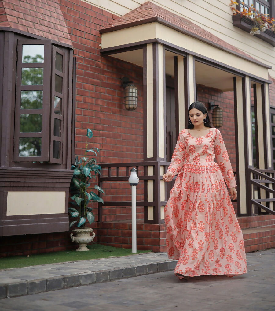 Aayaa Pure Chanderi Gown With Heavy Digital Print - Multi Color