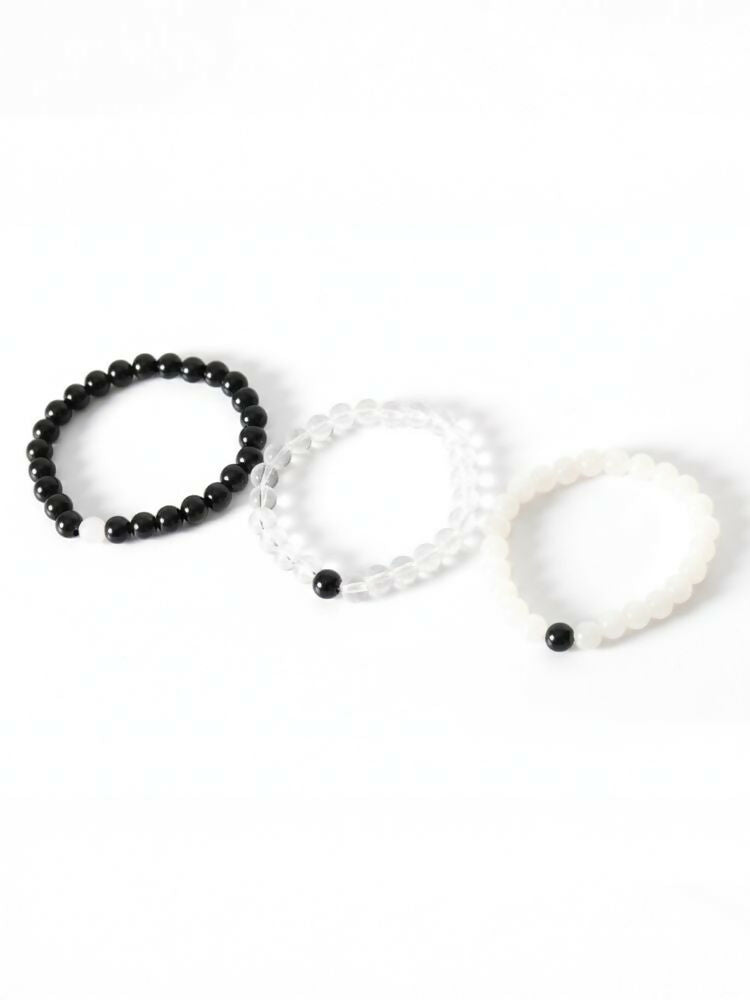 NVR Set of 3 Black & White crystal beaded Bracelet for Men & Women