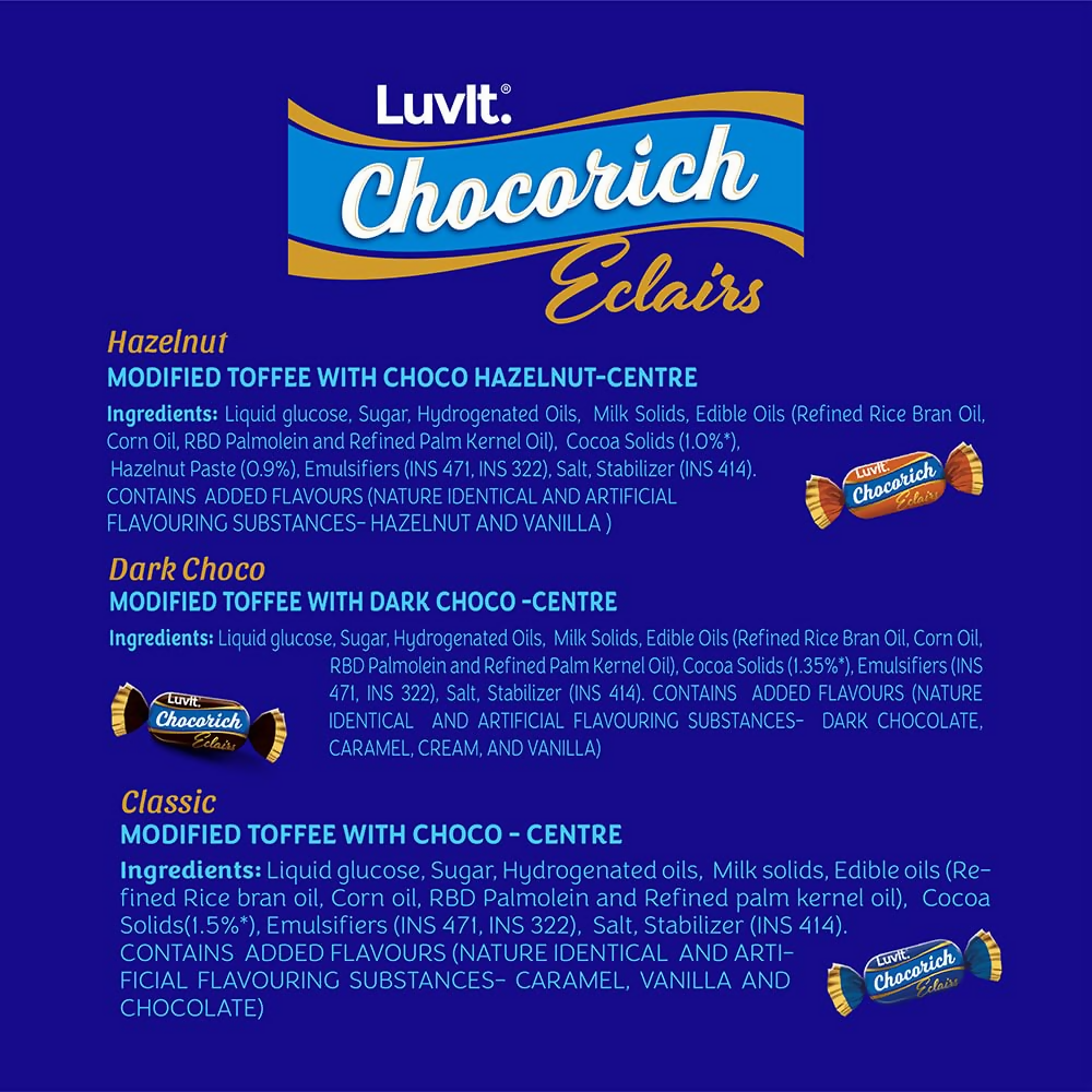 LuvIt. Chocorich Assorted Eclairs Chocolate Birthday Pack - Hazelnut, Dark Choco & Classic
