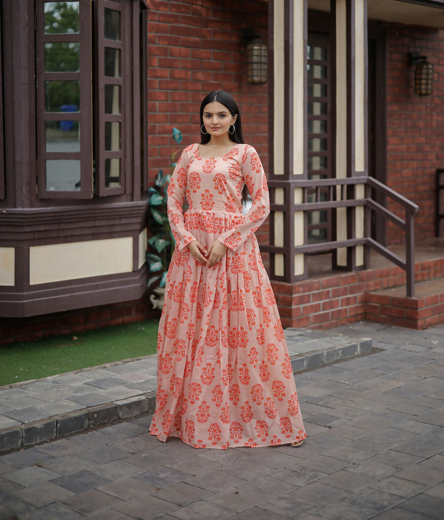 Aayaa Pure Chanderi Gown With Heavy Digital Print - Multi Color