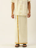 Ramraj Cotton Mens Poly Cotton 3/4 " Gold Jari Dhoti - Cream