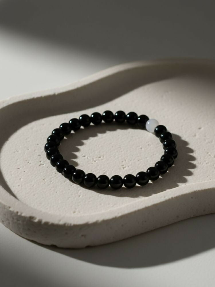 NVR Black & White Crystal Beaded Bracelet for Men & Women