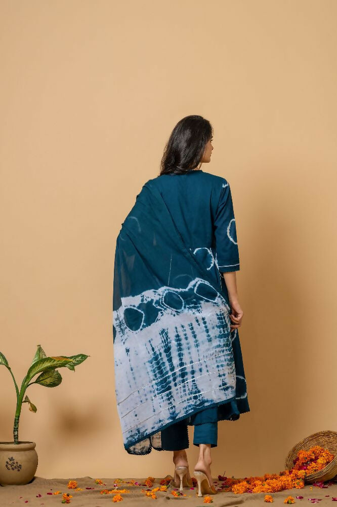 Joban Fashion Navy Blue Tie & Dye Cotton Suit Set