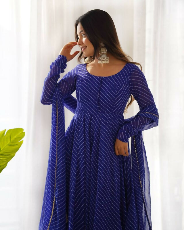 Lehenga Mart Designer Anarkali Suit With Kurta, Pant, Dupatta For Women-Royal Blue