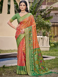 Anaita Peach Silk Saree With Blouse Piece