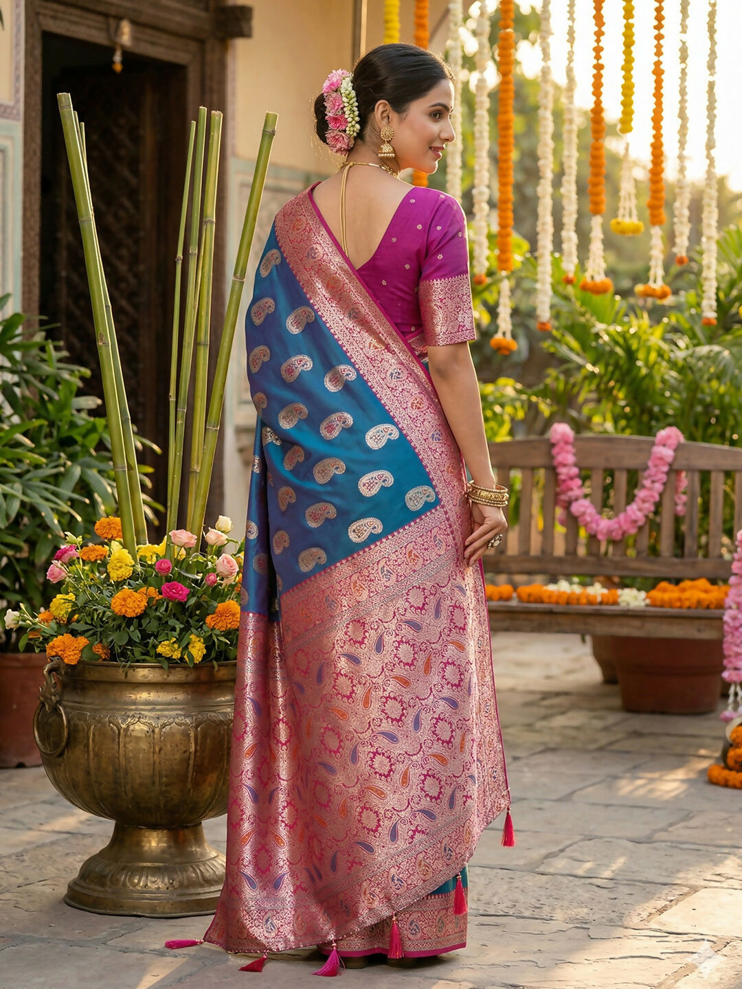 Shree Shyam Fashion Sky Blue Silk Blend Saree