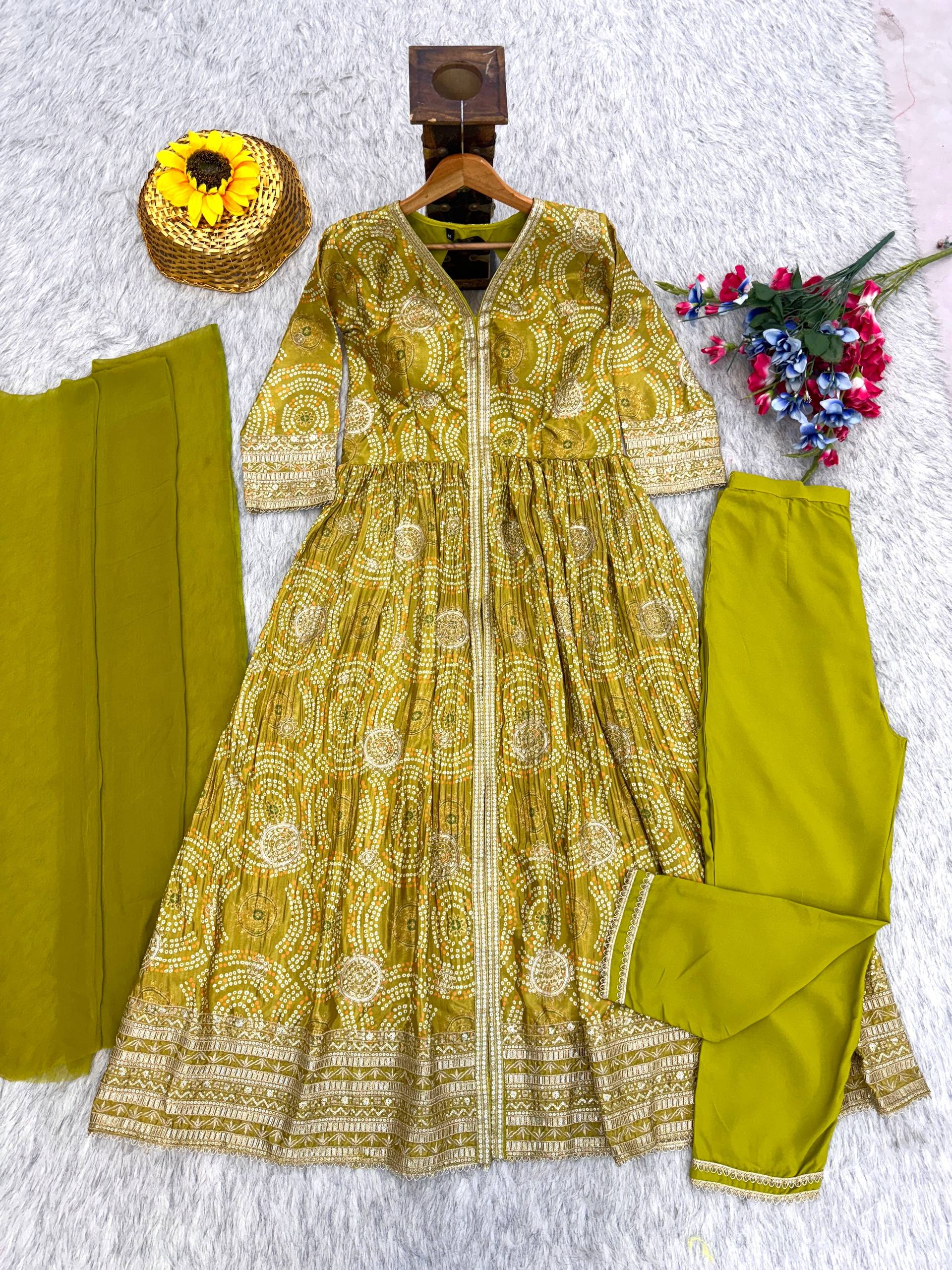 Evanik Designer Chinon Silk Embroidered Work Wedding Anarkali Suit