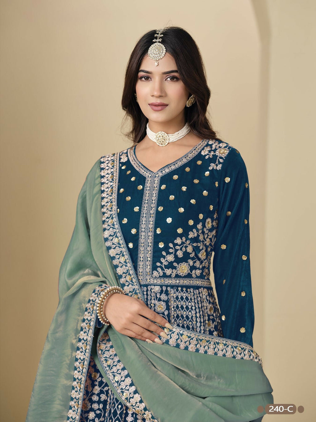 Anaita Teal Velvet Anarkali Suits With Heavy Embroidery Work