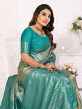 Anaita Blue Tissue Silk With Butti Weaving Saree With Blouse