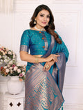 Anaita Blue Silk With Zari Weaving Saree With Blouse
