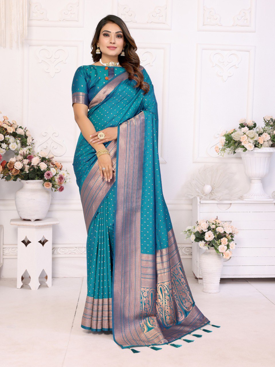 Anaita Blue Silk With Zari Weaving Saree With Blouse