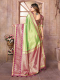 Anaita Light Green Tissue Silk With Weaving Saree With Blouse