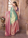 Anaita Sea Green Tissue Silk With Weaving Saree With Blouse