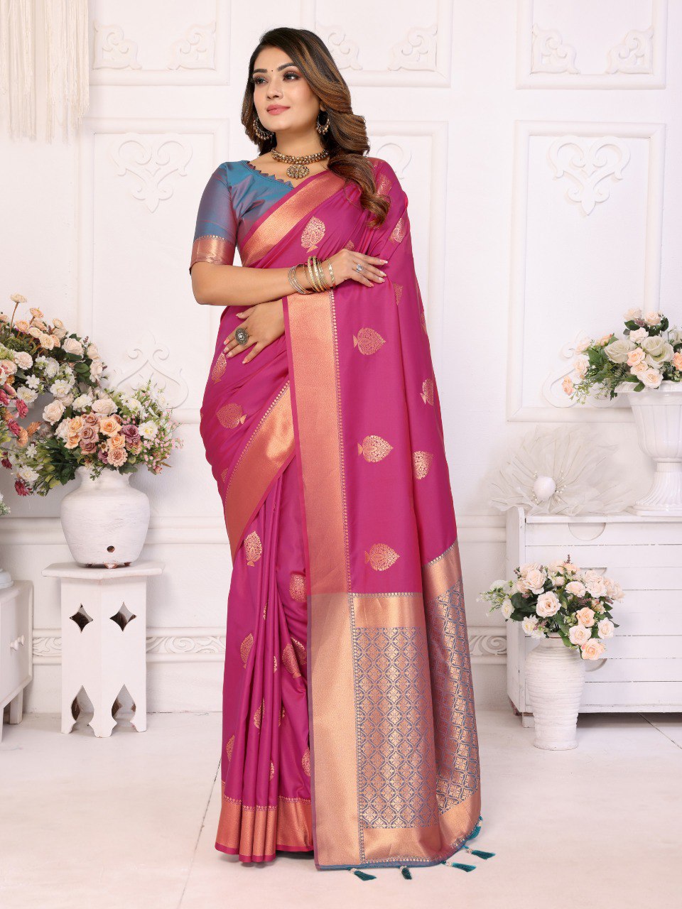 Anaita Rani Pink Silk Weaving Saree With Blouse