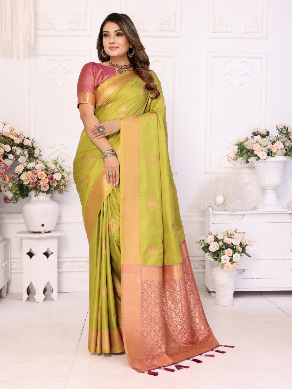 Anaita Light Green Weaving Saree With Blouse