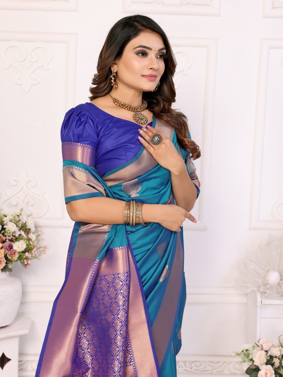 Anaita Dark Blue Weaving Saree With Blouse