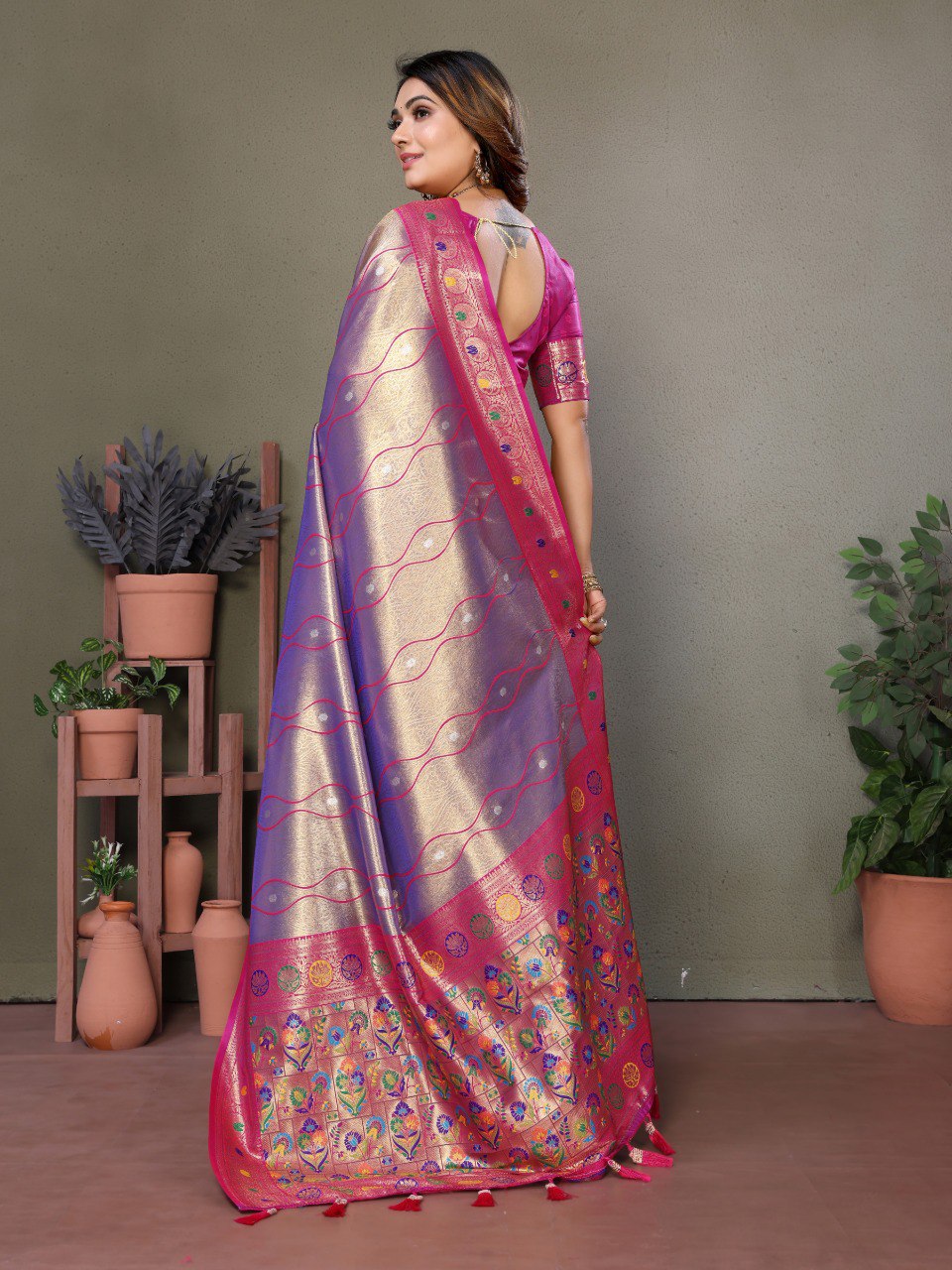 Anaita Lavender Tissue Silk With Weaving Saree With Blouse