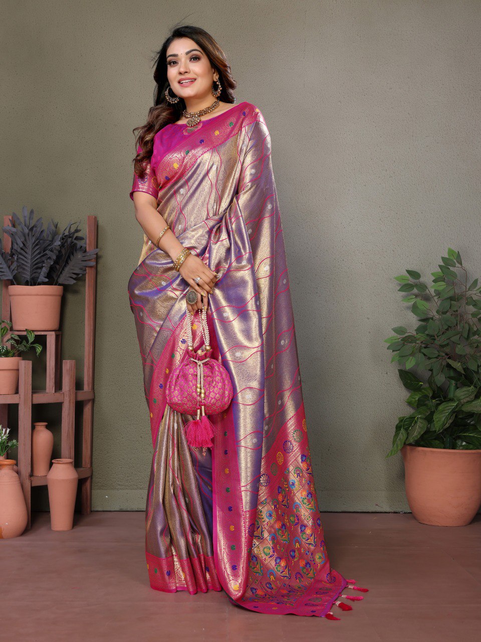 Anaita Lavender Tissue Silk With Weaving Saree With Blouse