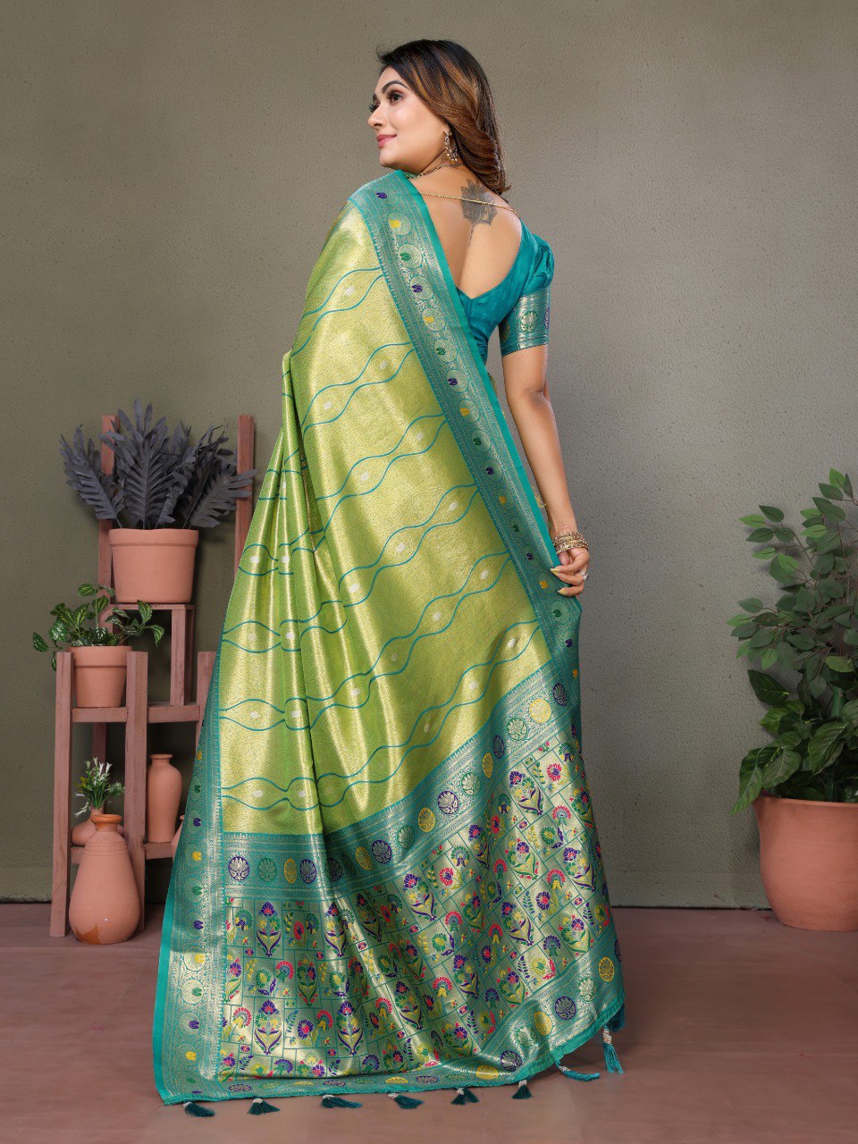 Anaita Green Tissue Silk With Weaving Saree With Blouse