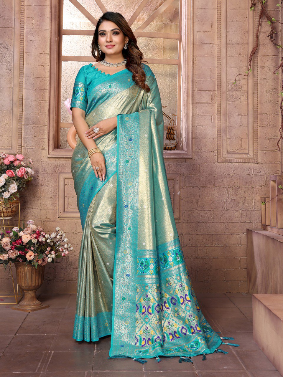 Anaita Blue Tissue Silk With Weaving Saree With Blouse