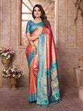 Anaita Light Red Tissue Silk With Weaving Saree With Blouse