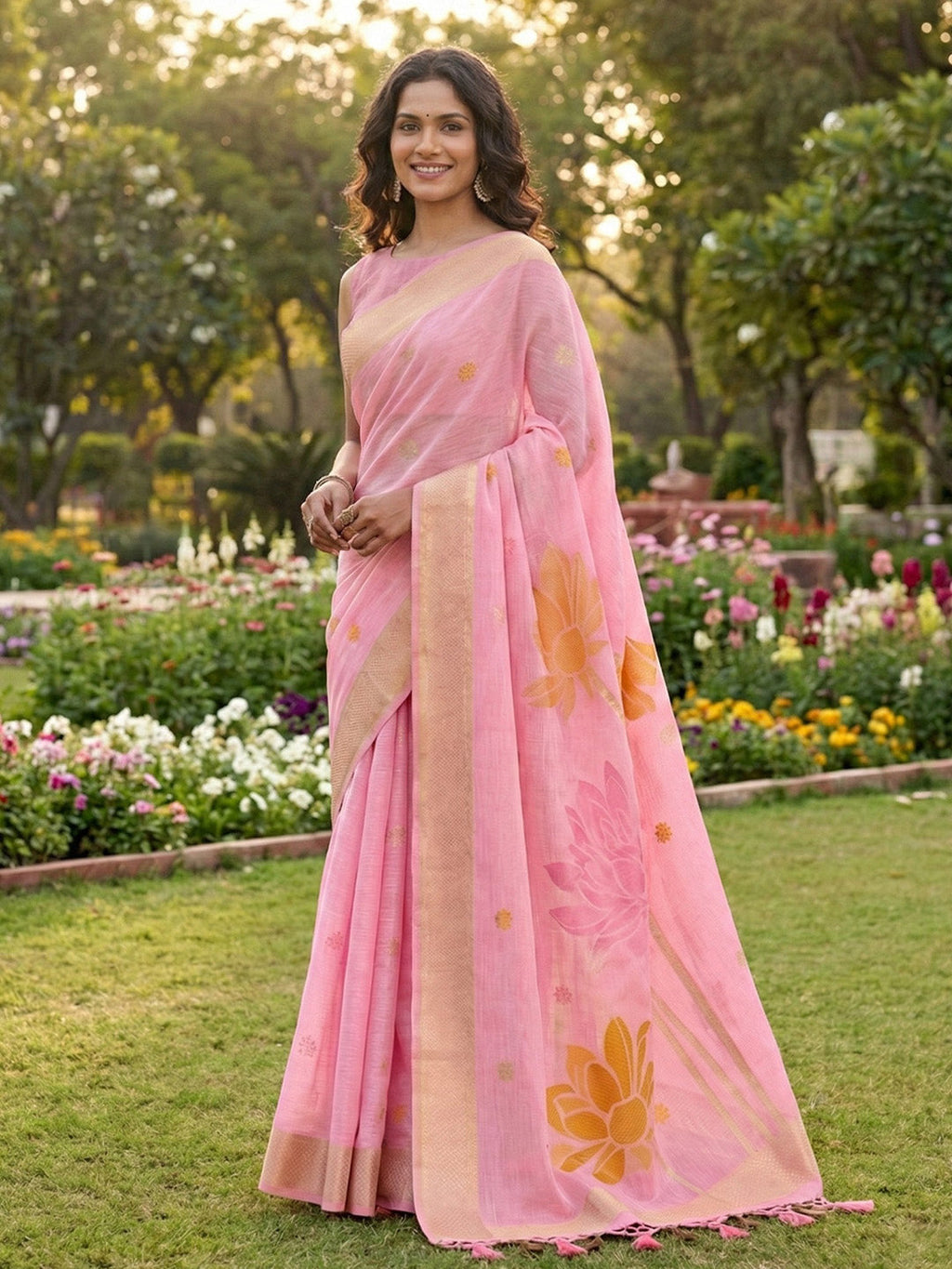 Anaita Pink Linen Saree With Blouse Piece