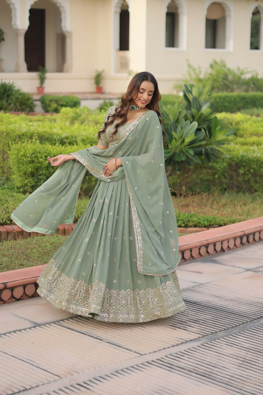 Lehenga Mart Designer Indian Wedding Lehenga Choli-Sea Green