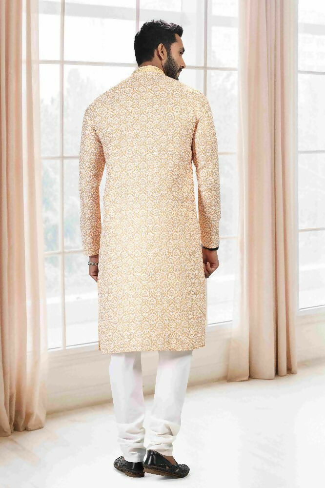 Raivat Ethnic Cotton Thread Work Kurta Pajama In Yellow Colour