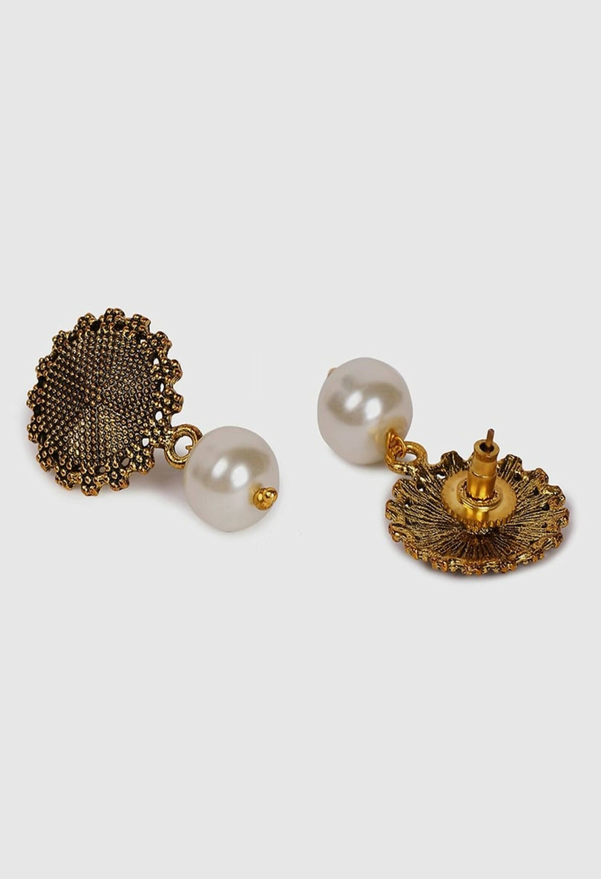 Mominos Fashion Joharkamal Oxidised Gold-Polished Pearls Work Long Necklace Handicraft For Women & Girls