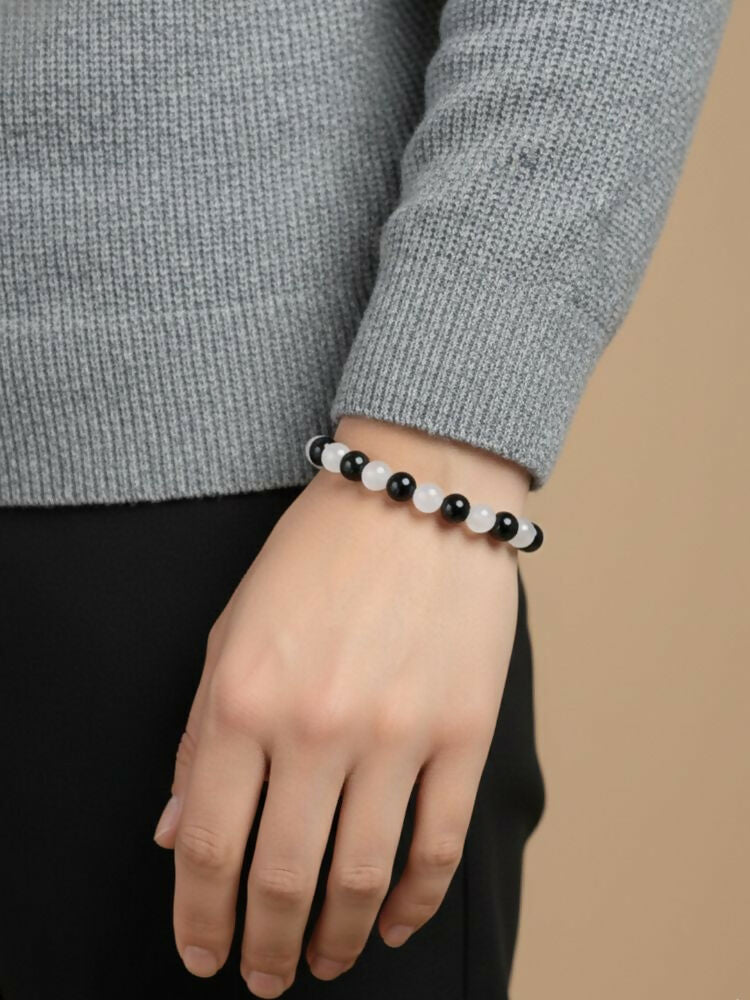 NVR Black & White Beaded Bracelet for Men & Women