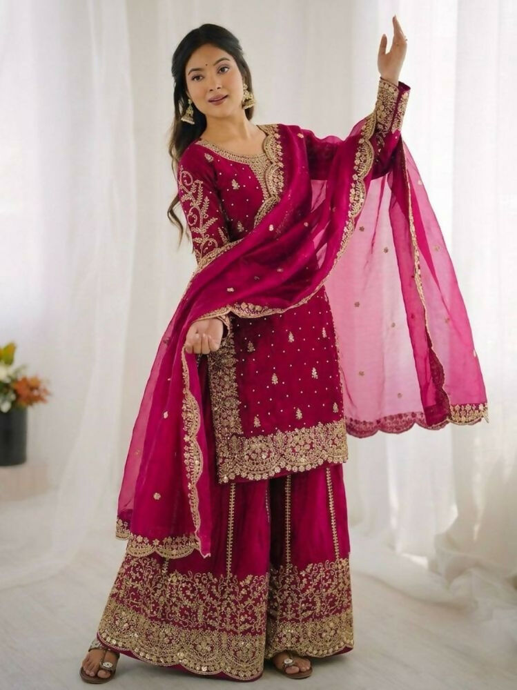 Teeya Creation Rani Color Fendy Silk Embroidery Work Wedding Wear Salwar Suit